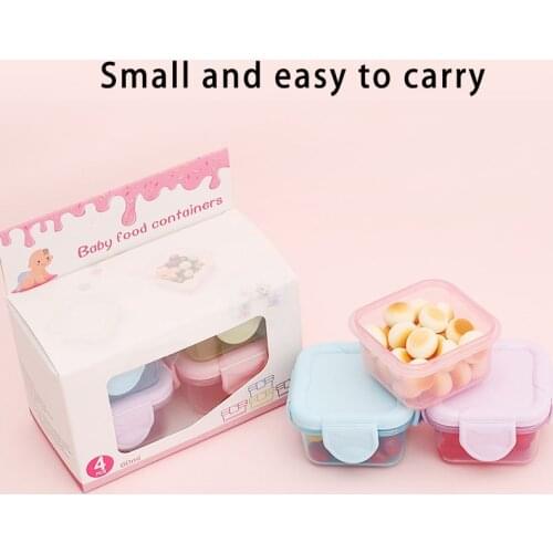 4Pcs/Set PP Kitchen Sealing Box Snack Container Portable Food Storage Mini Square Fresh-Keeping Box 60ML