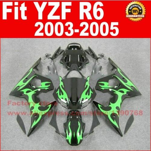 Free ABS motorcycle fairing kits for YAMAHA R6 2003 2004 2005 green flame YZF R6 03 04 05 fairings kit body set U7C