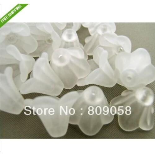 Free Shipping Wholesale 200pcs/lot White Lily Flower Frosted Acrylic Spacer Cap Charm Beads Lucite 14mmx10mm