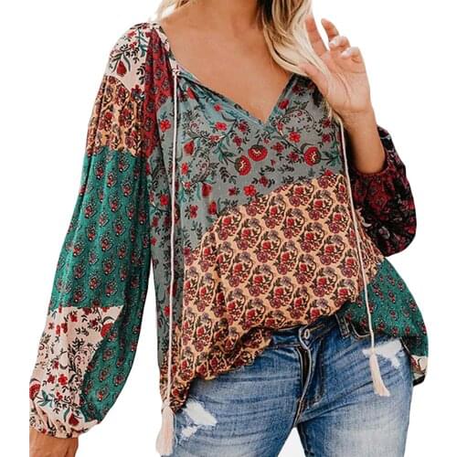 Womens Tops And Blouses Fashion Womens Floral Print V Neck Long Sleeve Casual Loose Blouses Tops Blusas Mujer De Moda 2021