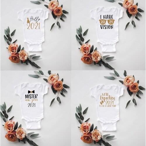 2021 Newborn Baby Boy Girl Short Sleeve Bodysuits Baby 2021 Coming Jumpsuits Toddler New Year Gifts Pregnancy Anouncement