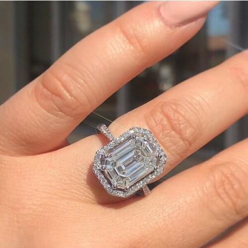 Big Square Cut Zircon Ring with Micro Paved CZ Wedding Rings for Brides Statement Jewelry