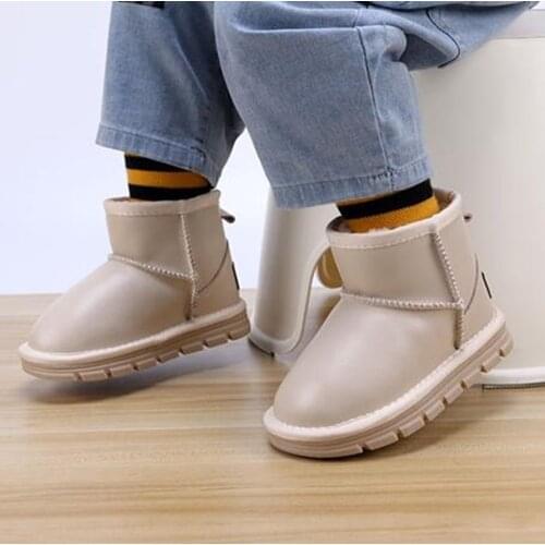 3-12Years old Leather Children Snow Boots Winter Girls Plus Cotton Boots Boys Plus velvet Short Boots Baby Leather Cotton Shoes