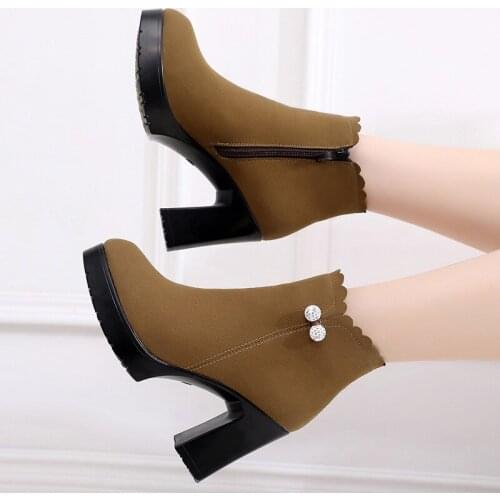 Martin boots 2017 autumn and winter new plus velvet 40-43 cotton shoes thick with high-heeled waterproof platform rhinestone