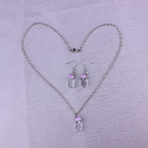 Stainless Steel Chain Nursing Bottle Necklace Earrings For Women Cute Mini Resin Bottle Jewelry Set