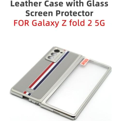 Case for Galaxy Z Fold 2 5G Leather Case with Glass Screen Protector Luxury Business Mobile Phone Case