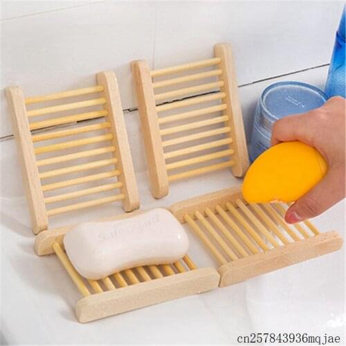 100pcs Natural Wood Soap Dish Bathroom Soap Tray Holder Home Storage Rack