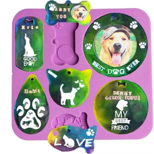 DIY Crystal Epoxy Resin Mold Pet Anti-lost Tag Mold Meng Pet Bone Earring Keychain Silicone Mold