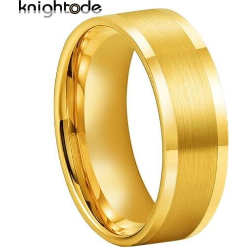6mm 8mm Gold Tungsten Carbide Ring Wedding Band For Men Women Couple gift Flat Band Polished Center Brushed Comfort Fit