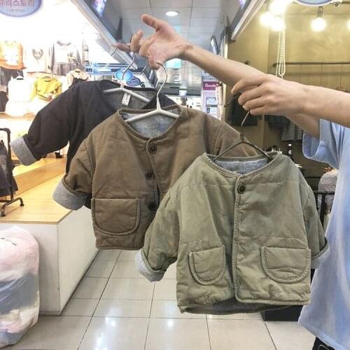 Childrens winter new style Korean jacket retro solid color Korean simple casual cardigan men and women baby cotton jacket