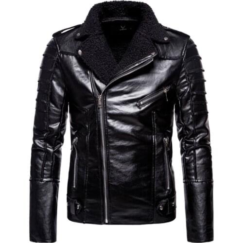 2021Winter Mens Leather Jacket Faux Leather Inclined Zip Lapel Multi Pocket Thick Coat/Fashion Biker Jacket Men Plus Size 5XL