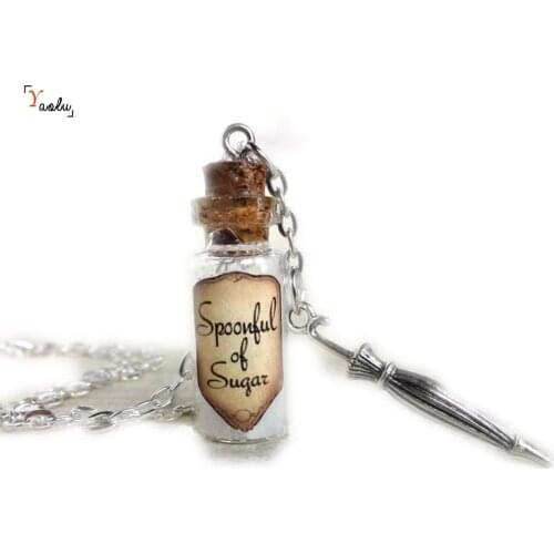 Spoonful of Sugar Bottle Necklace Mary Mini Glass Bottle Vial Cork Necklace Potion Vial Charm Magic Spells Nanny Charm