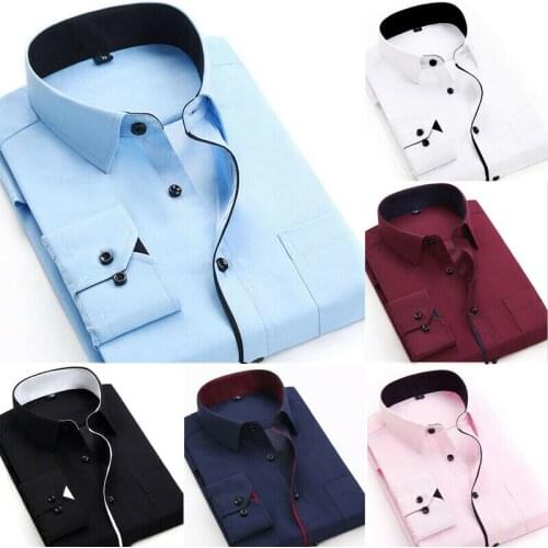 Plus Size S-4XL shion Mens Formal Long Sleeve Shirt Button Up Business Work Shirts Clothes Top S-4XL