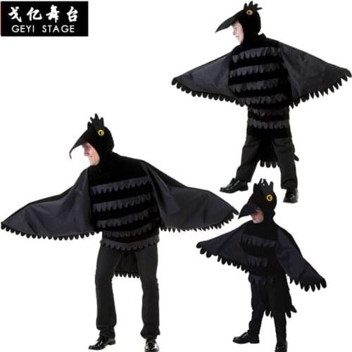 Deluxe Children Black Crow Costume Genuine Disguise Halloween Kids Animals Performance Cosplay Carnival Party Dress-up Jumpsuit