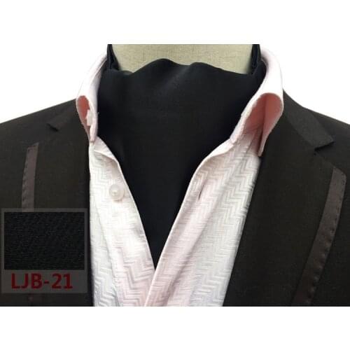 Luxury Mens Ascot Tie Vintage Solid Black High Class Soft Satin Cravat for Men