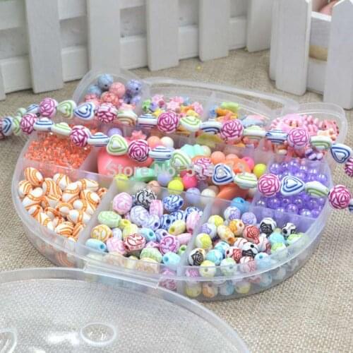 Manual toy HOGNSIGN Girl Beaded Toys Kindergarten Education Manual Scattered Bead Material 4 To 7 Years Old Children Jewelery