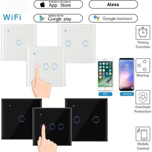 220V WiFi EU Standard Touch Switch Smart Light Switch Tempered Glass Panel Wall interruptor 1/2/3/4 Gang Work With APP