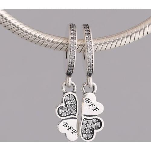 S925 Silver Pendant DIY Jewelry Best Friend Forever Dangle Charm fit Lady Bracelet Bangle Lady Crystal