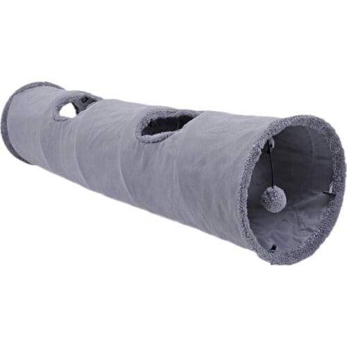 Pet Collapsible Cat Tunnel Cat Toys Play Tunnel Durable Suede Hideaway Pet Crinkle Tunnel With Ball 12 Inch Diameter