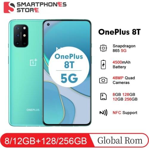Global Rom OnePlus 8T 8 T 6.55 Inch 120 Hz Fluid AMOLED Display Snarpdragon 865 5G Smart Phone 4500mAh Battery Warp Charge 65