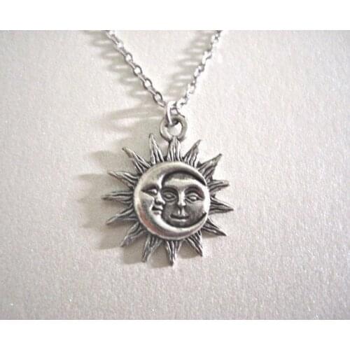 Sun and Moon Pewter Charm Celestial Dainty Necklace, Love & Friendship, Soulmate, Gift for her