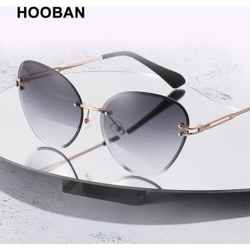 Brand Designer Rimless Sunglasses Women Men Classic Cat Eye Sun Glasses Fashion Frameless Gradient Lens Driving Eyewear UV400