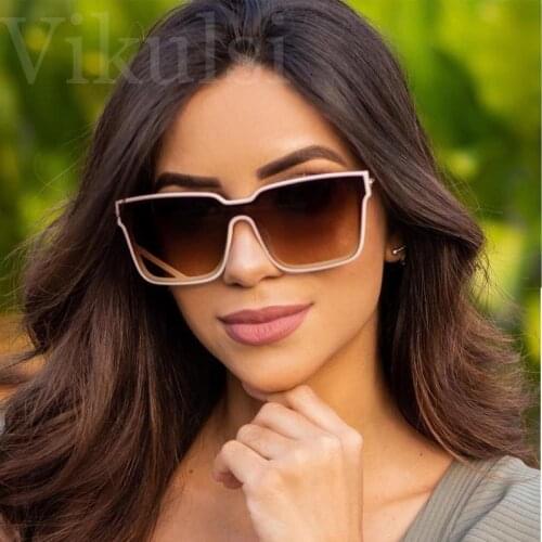 Fashion Oversized CAT Eye Sunglasses Women Big Frame Vintage Flat Top Shades Gradient Square Sun Glasses For Female Men UV400