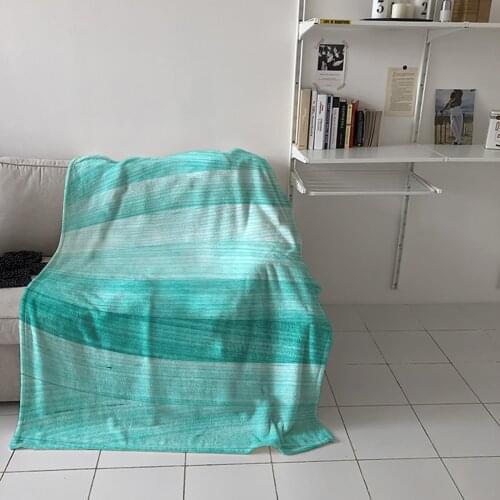 Modern Sofa Blankets Wood Plank Cyan Stripes Fresh Travel On The Plane Portable Flannel Warm Blanket Bedroom Bed Coverlet