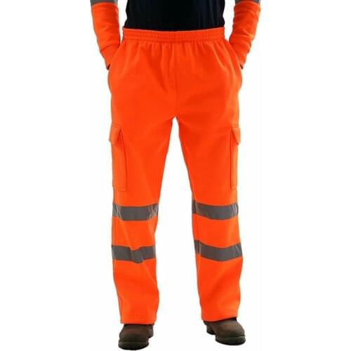High Visibility Reflective Pants Mens Sweatpants Elastic Waist Work Pants Lightweight Breathable Male Long Cargo Trousers