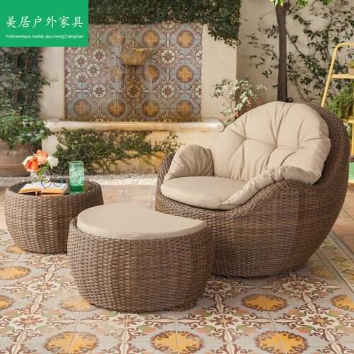 Outdoor lazy rattan makes up sofa combination round balcony small outdoor courtyard leisure single person three-piece garden