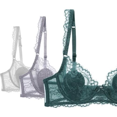 Embroidery Lace Bra Top Sexy Lingerie Thin Transparent Bras For Women Underwire Push Up Female Underwear Plus Size Brassiere C D