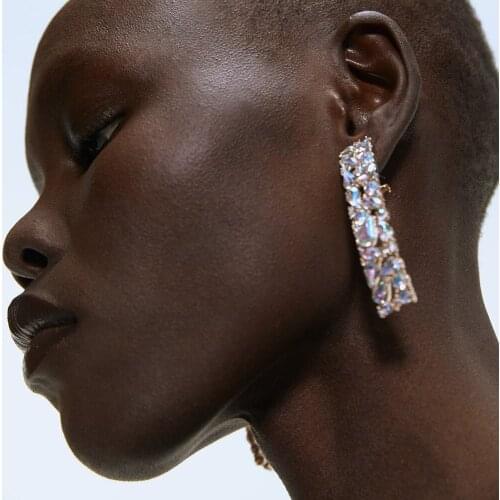 YWZIXLN Personality Geometric Square Full Of Rhinestone Earrings Fashion Rectangle Jewelry Earring For Women Gift Wholesale E064