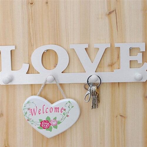 1pc White 4Hooks Love Clothes Robe Hat Towel Bag Key Holder Wall Hanger