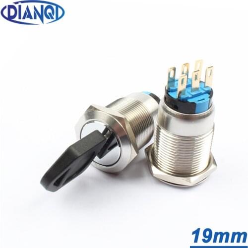 19mm Brass chrome Key Metal Waterproof brass 3 position Push Button Switch 2NO 2NC Button press button 19YS.3D.2K2B two keys