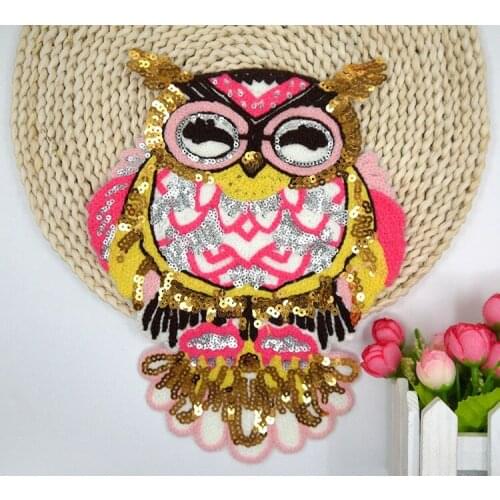 2 Piece / lot Sequin clothes patch applique paillette t-shirts large sweater applique lace fabric fashion owl fabric