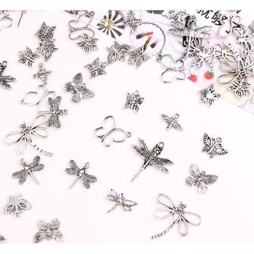 30pcs/lot Metal Butterfly Beads Antique Mix Insect Charms Pendant Bracelets DIY Jewelry Women Jewelry Accessories