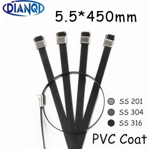 5.5*450 5.5mm 5.5x450 Stainless Steel Zip PVC coating Strong Stainless Steel Grade Metal Cable Ties Zip Tie Wraps