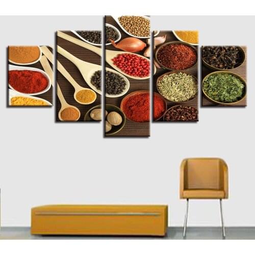 5 Pieces Spoon Grains Spices Poster Modern Kitchen Decor Modular Wall Art Pictures Home Decor HD Canvas Paintings