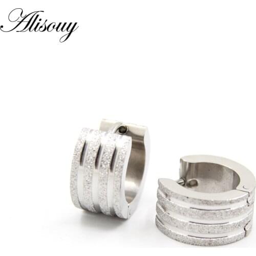 Alisouy 1 pair Punk Gold Stainless Steel Hoop Earrings Huggie Hoop Earring Circle Fashion Earrings for Women Man ear Jewelry