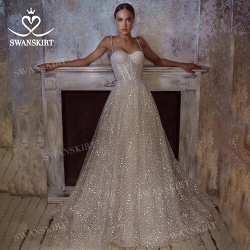 Shiny Sleeveless Wedding Dress 2020 Crystal Belt With Pockets Vestido De Novia Princess SwanSarah GY104 Plus Size Bridal Gown