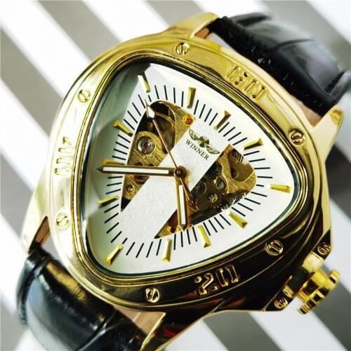 Winner 2020 Mens Mechanical Watch Sport Male Automatic Cobra Triangle Dial Leather Band Watches Relogio Masculino Reloj Clock