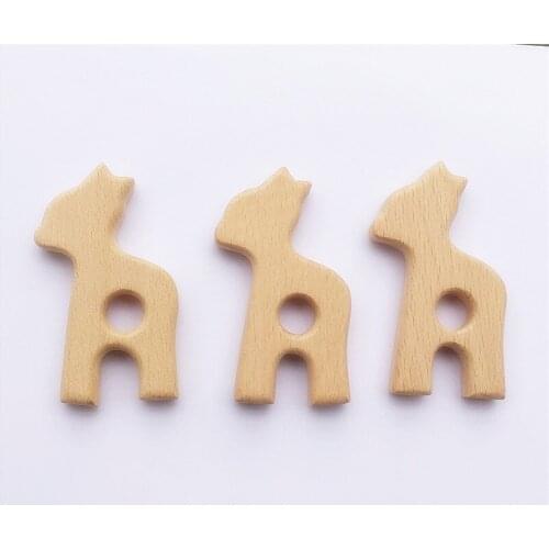 Chenkai 10pcs Wood Giraffe Teether Ring DIY Organic Eco-friendly Nature Baby Pacifier Rattle Teething Grasping Animal Wooden Toy