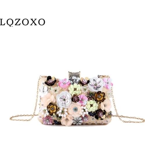 Flower Plastic Women Evening Bags Shoulder Chain Party Handbags Satin Diamonds Female Rhinestones Messenger Purse