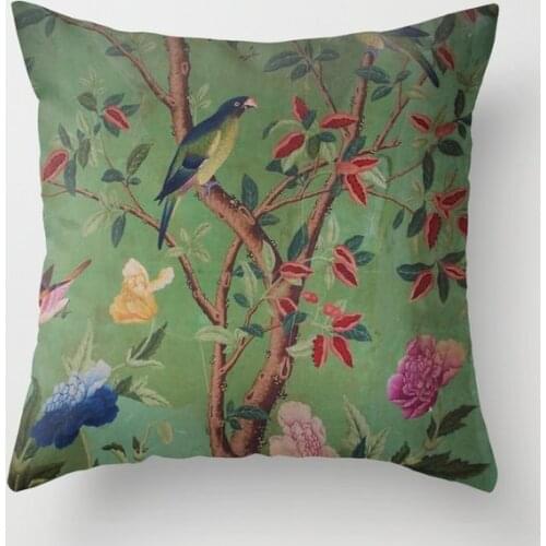 Green Dream Chinoiserie Decorative Pillow Cushion Covers Square Pillowcase for Sofa Cotton Linen Pillow Cover