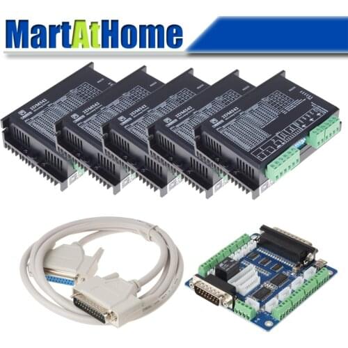 DIY 5 Axis CNC Driver Kit - Digital Stepper Driver 2DM542 24VDC 4.2A & Breakout Board for DIY CNC Router Machine