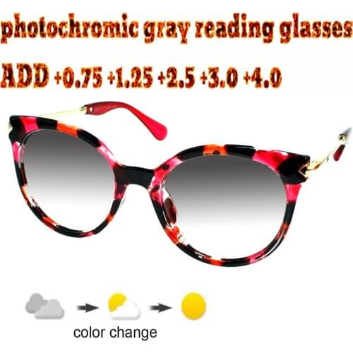 Photochromic Gray Reading Glasses Cats Eyes Large Size Frame Ultralight Trend High Quality Fashion Ladies Women+0.75To+4.0