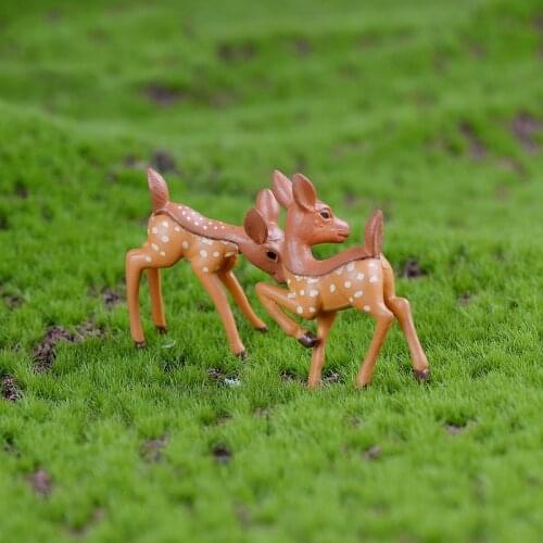 2PCS Artificial Mini Sika Deer Giraffe Fairy Garden Miniatures Gnomes Moss Terrariums Resin Crafts Figurines Home Decoration J2Y