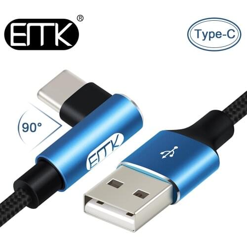 EMK 1ft Type-C 2.0 USB-C Fast Charger Cable for Samsung Galaxy S9 90 Degree Data Sync Cable for Xiaomi Huawei 0.3m 1.2m 1.8m