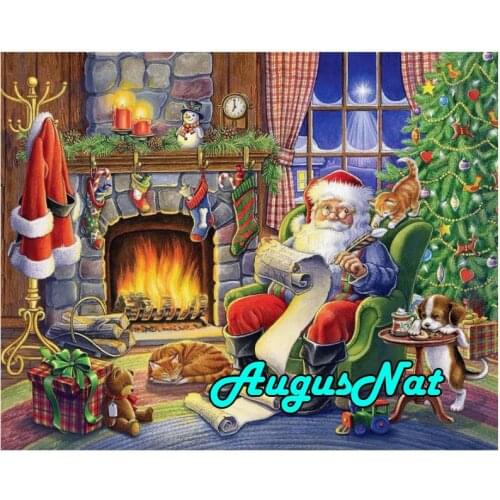 Fireplace diamond painting christmas tree daimond mosaic firewood diamant borderie santa claus picture diamont embroidery gifts