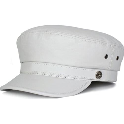 Genuine Leather Hat Real Leather Army Military Hats For Men Women Fashion Brands Sheepskin Flat Cap New Autumn Womens Caps